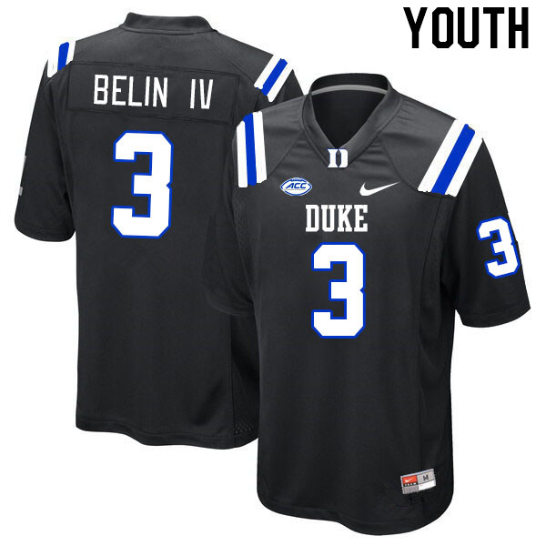 Youth #3 Henry Belin IV Duke Blue Devils College Football Jerseys Stitched-Black